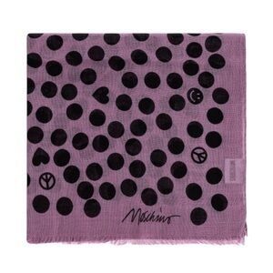 Moschino Logo Polka Dot Scarf Purple Wool & Silk Blend Fringed Wrap NWT